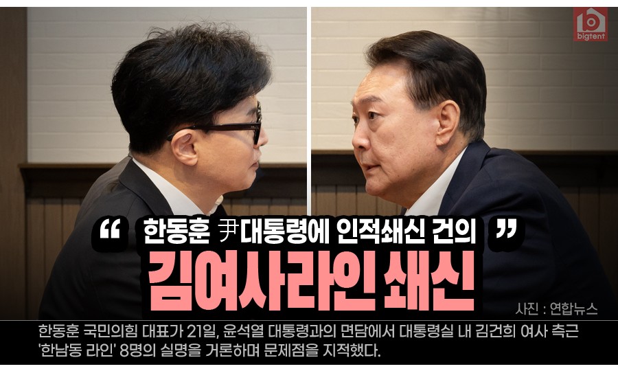 한동훈, 尹대통령에 '한남동라인 8명' 인적쇄신 건의